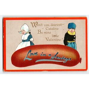 Valentines Day Postcard 1911 Tucks Love In A Sausage Cataline Dutch Girl Boy